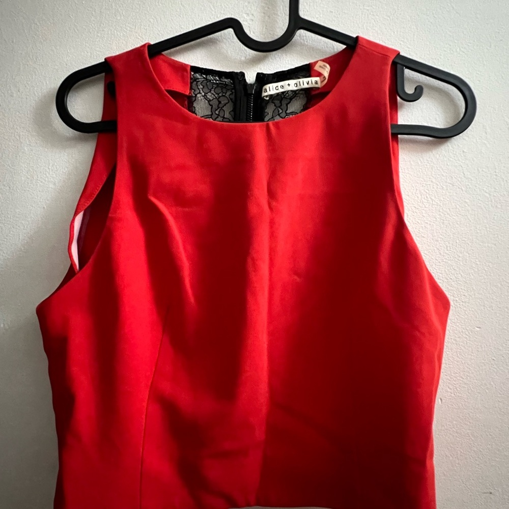 Alice + Olivia Vibrant Red Crop Top with Lace Back